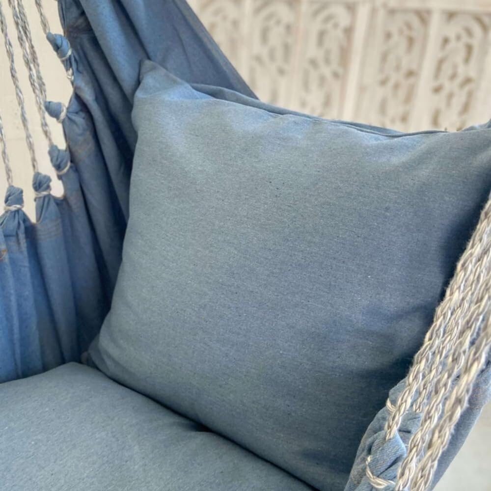 Blue Hammock Chair Swing, Bohemian Hanging Chair for Bedroom & Patio, 53' L x 33' W, Cozy Swinging Reading Chair