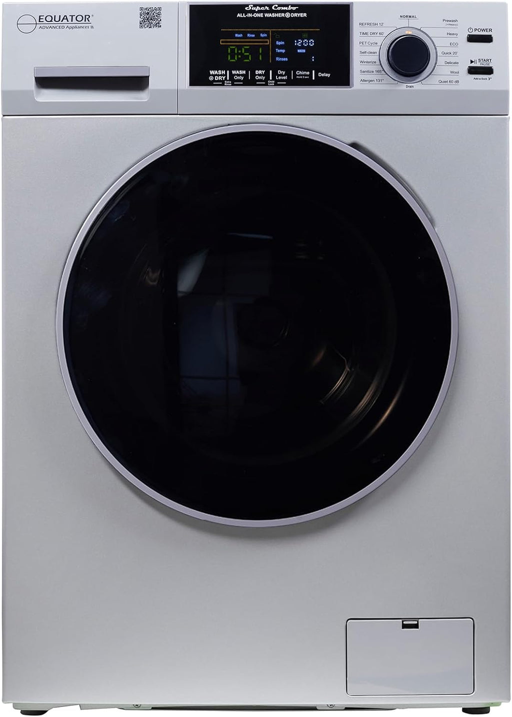 Equator 24' Original 110V Ventless Compact Combo Washer Dryer 1.6 cu.ft./15 lbs FULLY BUILT-IN 1400 rpm in Silver