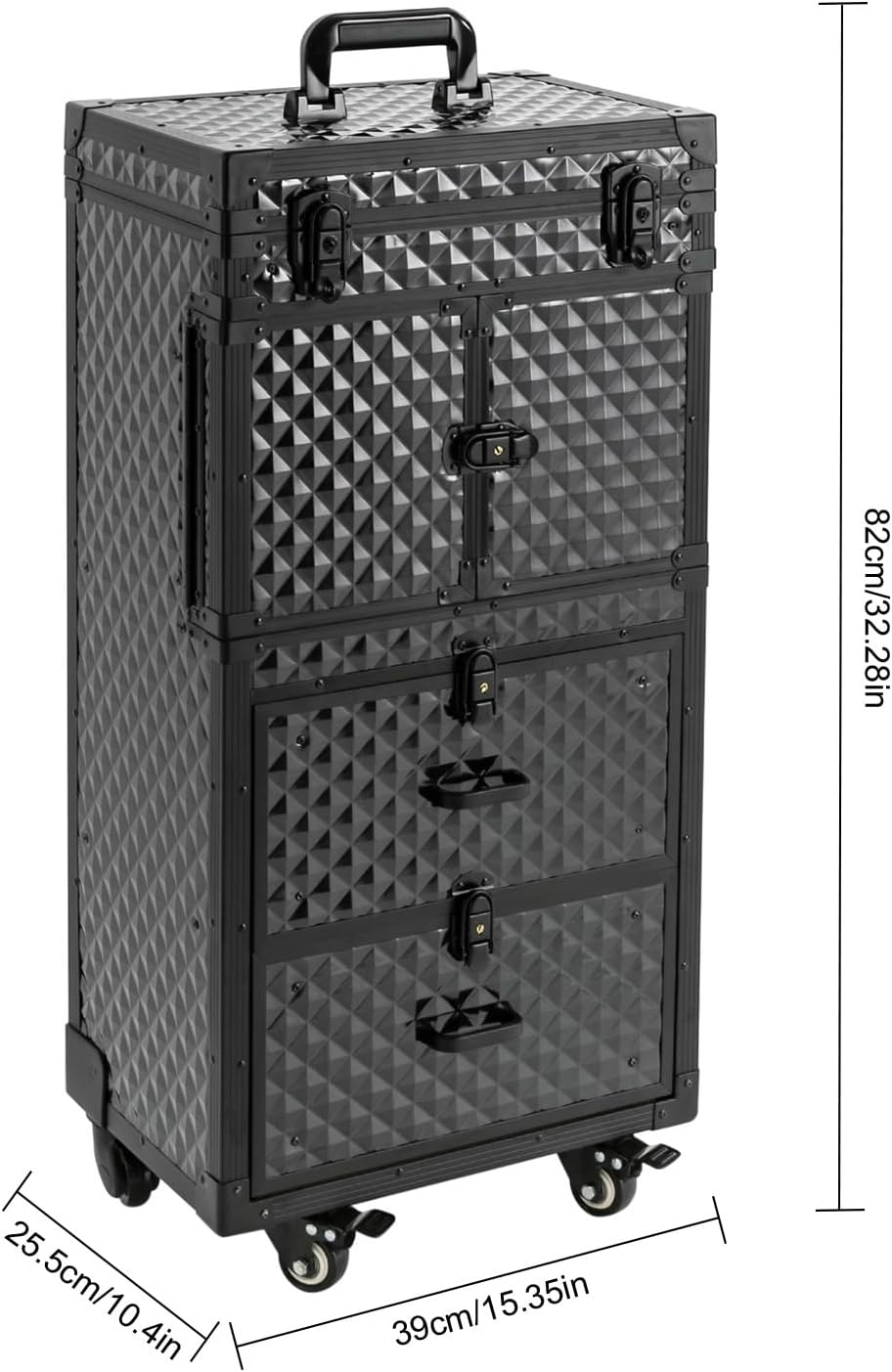 Professional Rolling Lockable Makeup Train Case on Wheels, Hairdressing Trolley Stylist Beauty Salon Cosmetic Luggage Travel Organizer Tool Box for Make-Up Artist, Hairstylist, Nail Artist
