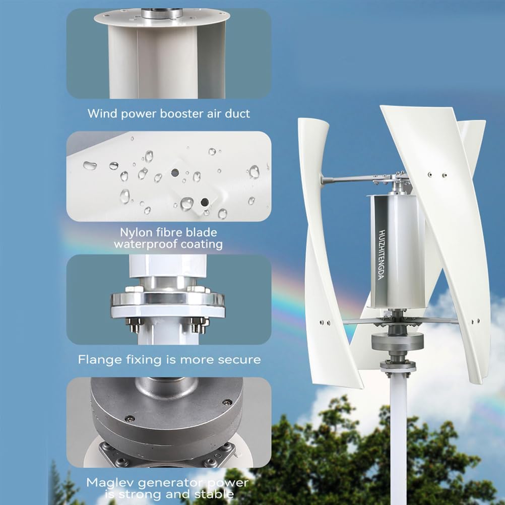 48v,HYZHANHONG Generator 3 Blades Motor Kit Windmill Energy Charge Turbines for Home Camping,12000W 12V 24V Vertical Axis Wind Turbines(With 3000W Inverter)