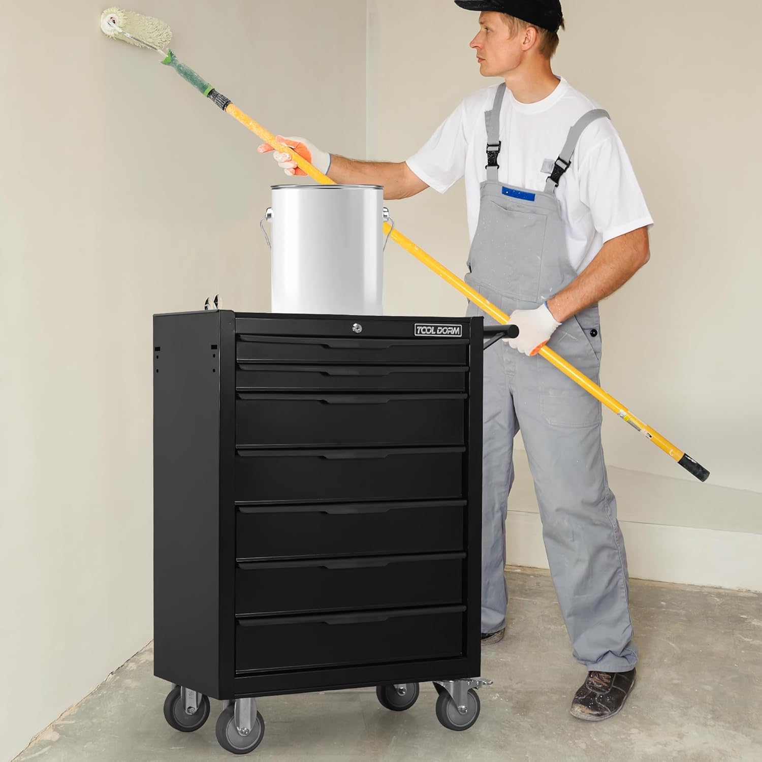 Rolling Tool Chest, 7-Drawer Small Tool Cabinet, Metal Tool Box with Wheels & Locking System, Ergonomic Push-Pull Handle for Garage, Workshop, Warehouse Organizer & Storage