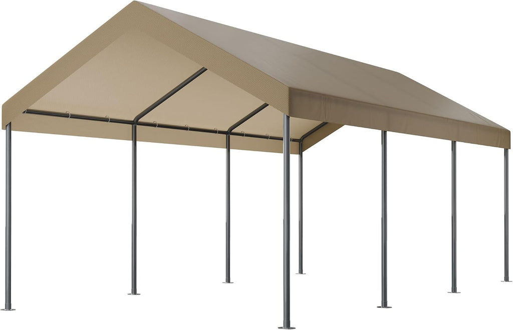 Shintenchi 10x20ft Heavy Duty Carport with UV&Wind Resistant Canopy,Portable Carport Garage Shelter with Stable Powder-Coated Steel Frame,Outdoor Carports for Car,Bike,Camp,Storage(Khaki)