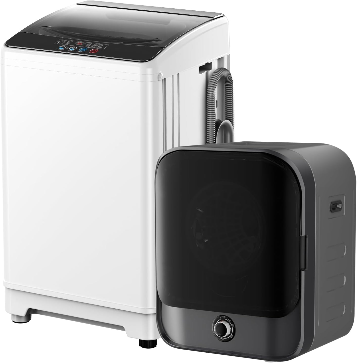 TABU Washer and Dryer Combo Set, 2.6 Cu.Ft Compact Dryer with Stainless Steel Inner Tub & 18LBS Compact Full-Automatic Washing Machine with 10 Washing Programs, White&Black
