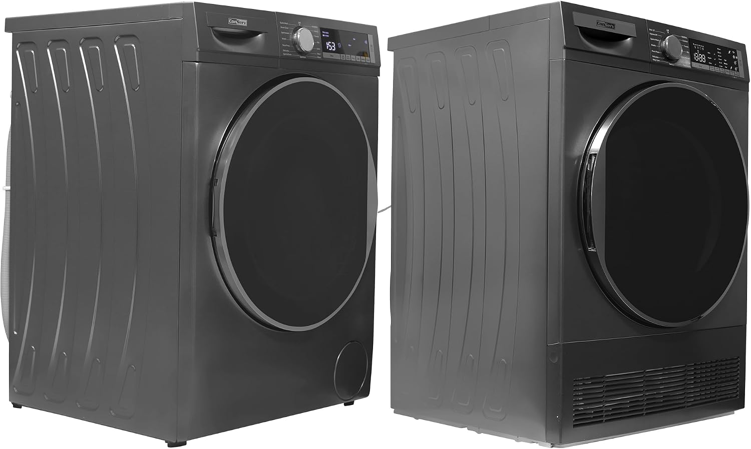 Conserv Front Load Washer & Condensing Dryer, 2.2 cu ft Washer (110V) + 4 cu ft Dryer (220/240V), ENERGY STAR, 15 Cycles, Stainless Steel Drum, LED Display, Compact Laundry Pair (Titanium)