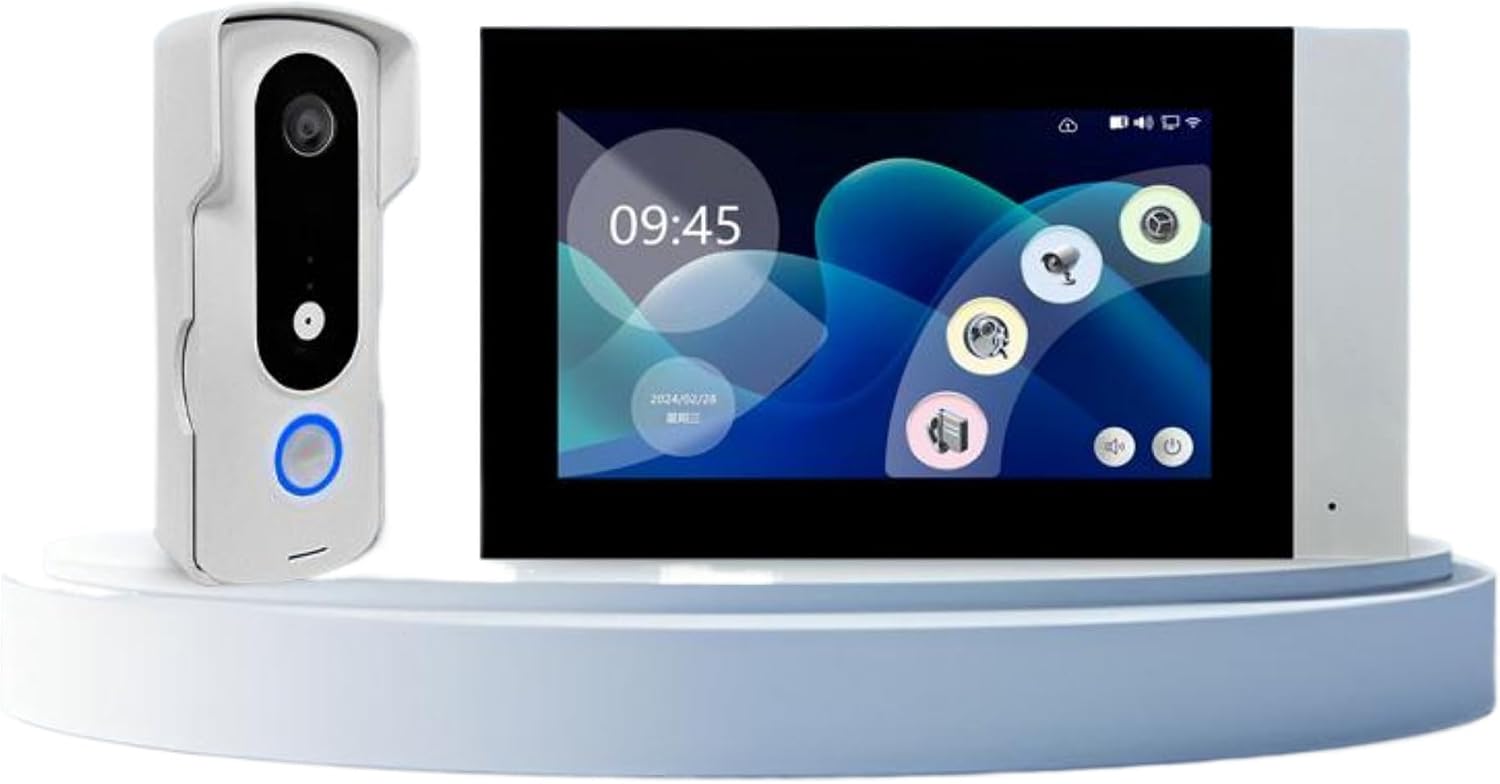 Wired 7-inch Smart Video Doorbell with Touchscreen Chime | 2K Head-to-Toe View | Event-Based Recording & No Monthly Fee | 20-User Tuya App | Stable Wired Power, No Battery Needed