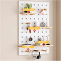 Pegboard Wall Storage Shelf,Plastic Pegboard Tool Organizer, Wooden Pegboard Storage Box, Wall Mounted Wood Pegboard Combo Kit, Living Room/Bedroom/Study(White,16x24in)