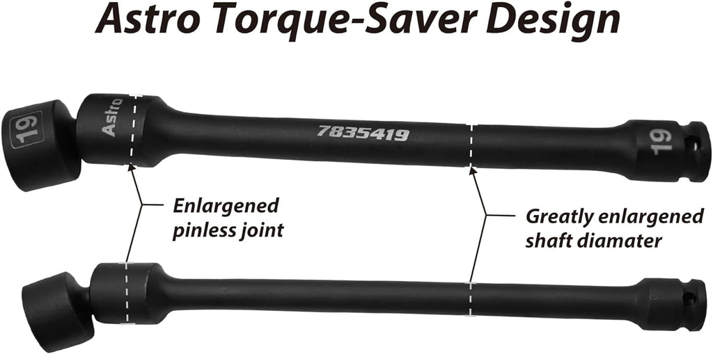 Astro Tools 78354 10-Piece 3/8' Drive 6 Point Pinless Universal Torque-Saver Impact Extension Socket Set - Metric