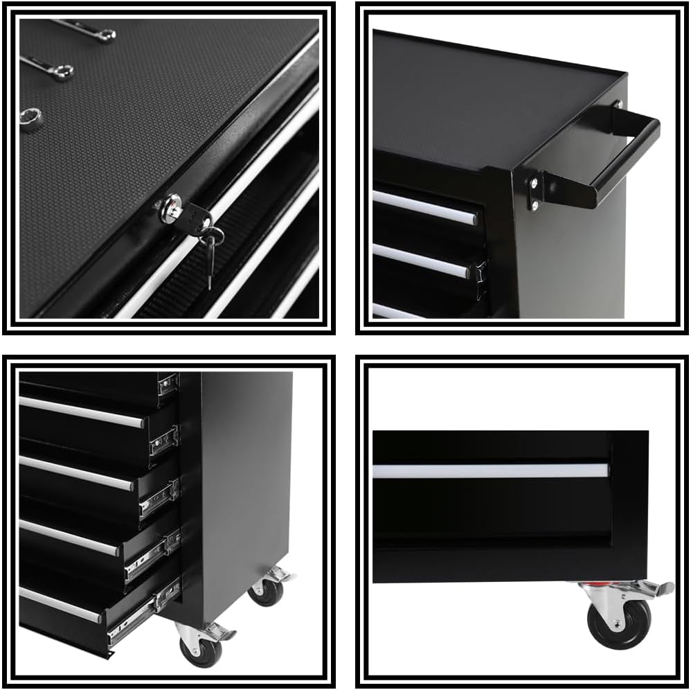 7 Drawer Rolling Tool Cart, Rolling Tool Box on Wheels, Lockable Home Repair Tool Storage Organizer, Tool Chest Cabinet for Mechanic Garage, Workshop, Home Crafts Use (Black, 7 Drawer)