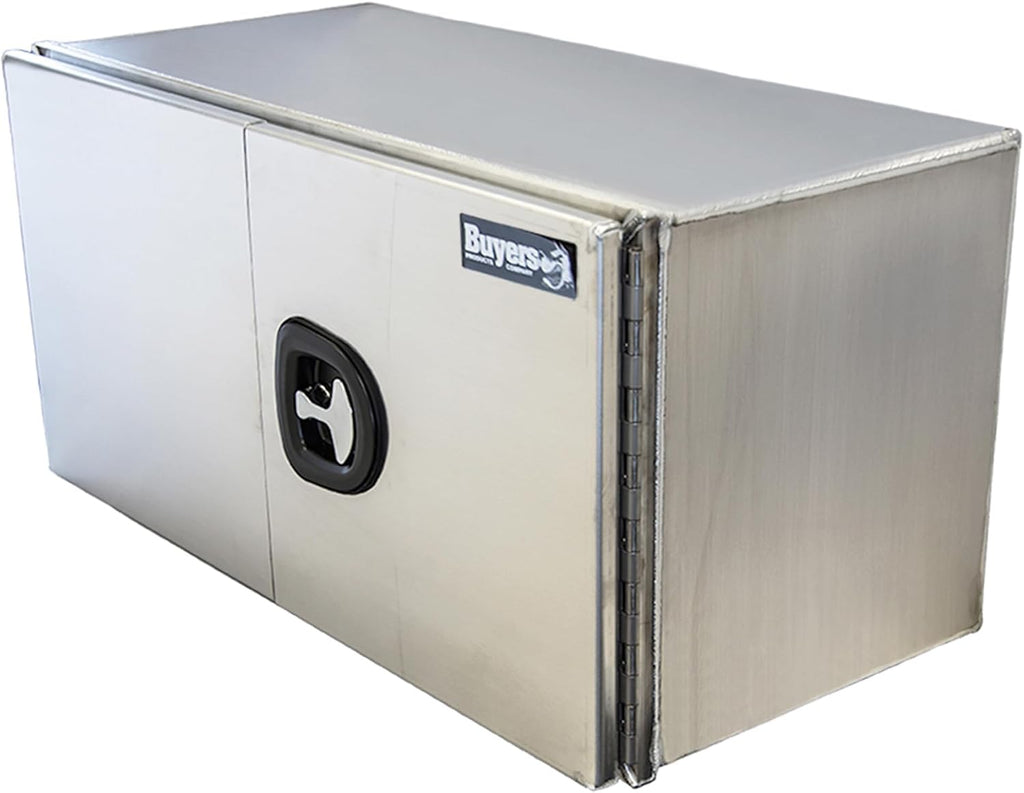 Buyers Products 1705433 Pro Series 24x24x30 Smooth Aluminum Underbody Truck Tool Box, Single Barn Door, Compression Latch, 0.125 in Thick, Rain Gutter & Bulb Seal, Bolt-On Stainless Hinge