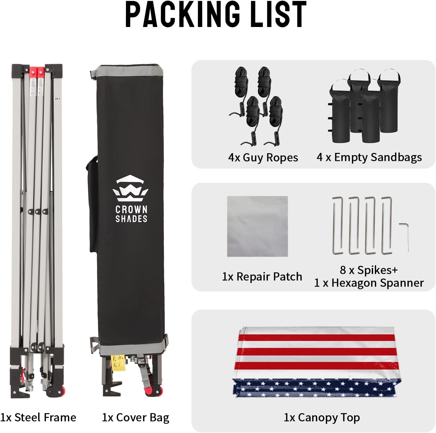 CROWN SHADES 10x10 Pop Up Canopy - Beach Tent with One Push Setup - Easy Outdoor Sun Shade for Events, Parties, Camping - Gazebo with STO-N-Go Cover Bag, Silver Coated Top, American Flag