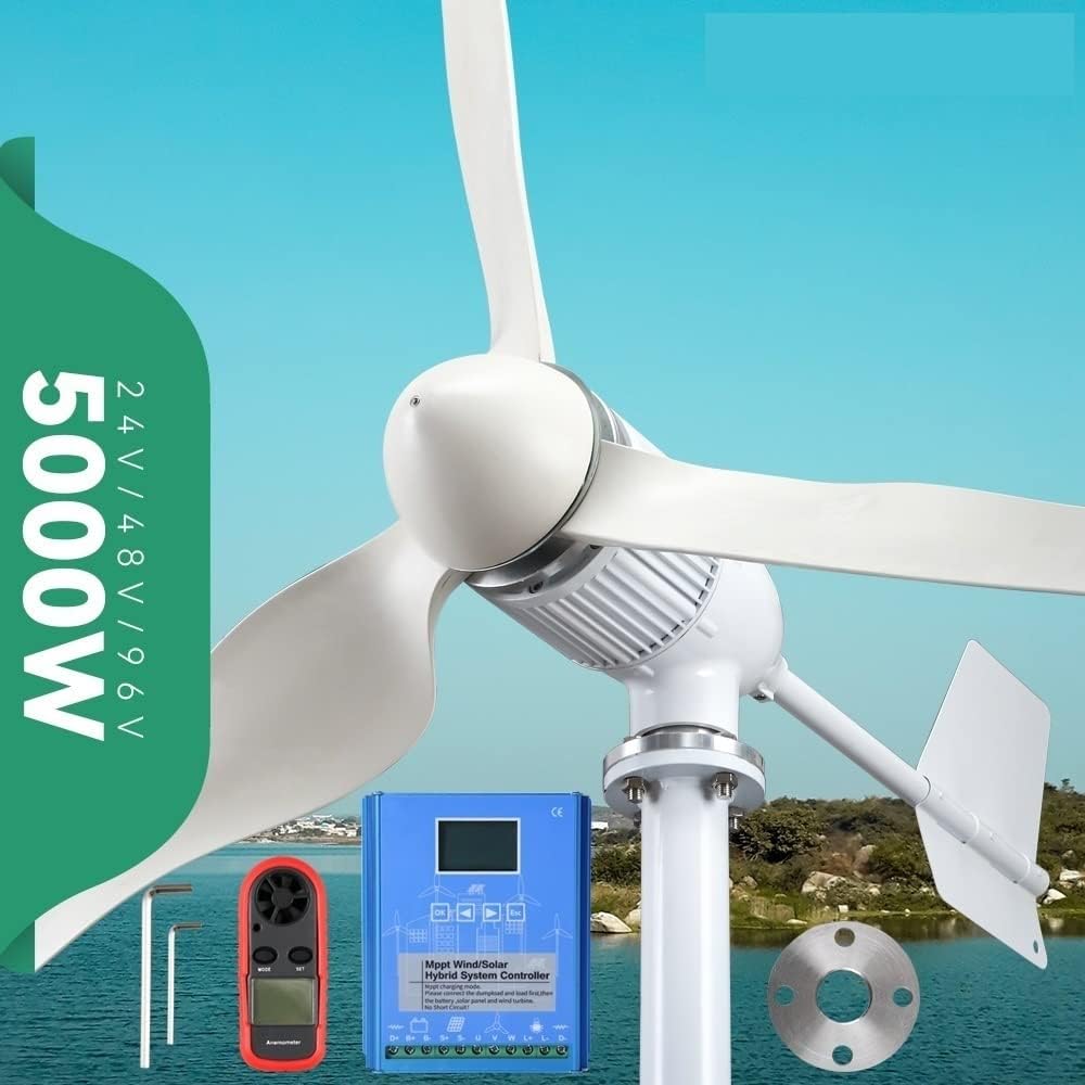 Wind Turbine Generator, 3000w Windmill Turbine Generator kit 3kw Power 3Blade 24V 48V Energy with MPPT Charger Controller Off Grid Inverter System,Generator Motor(with Mppt Controller,48V)
