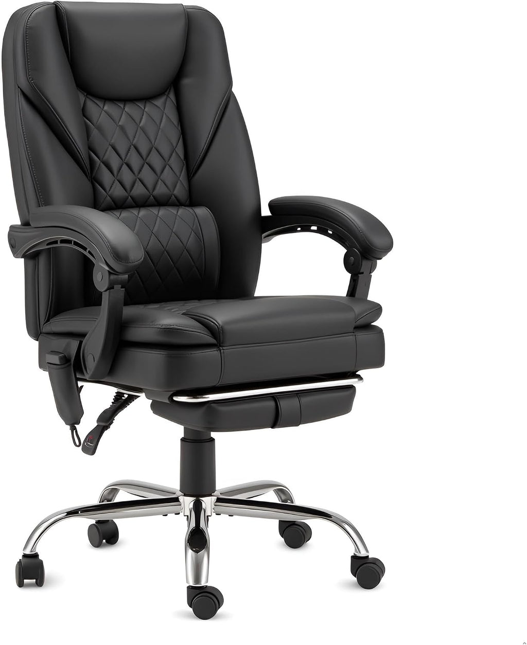 HOMREST 6-Point Massage Office Chair with Heat, 500lbs Big and Tall Executive Chair, Ergonomic Reclining Desk Chair with Footrest & Lumbar Support, Adjustable Armrest, PU Leather (Black)