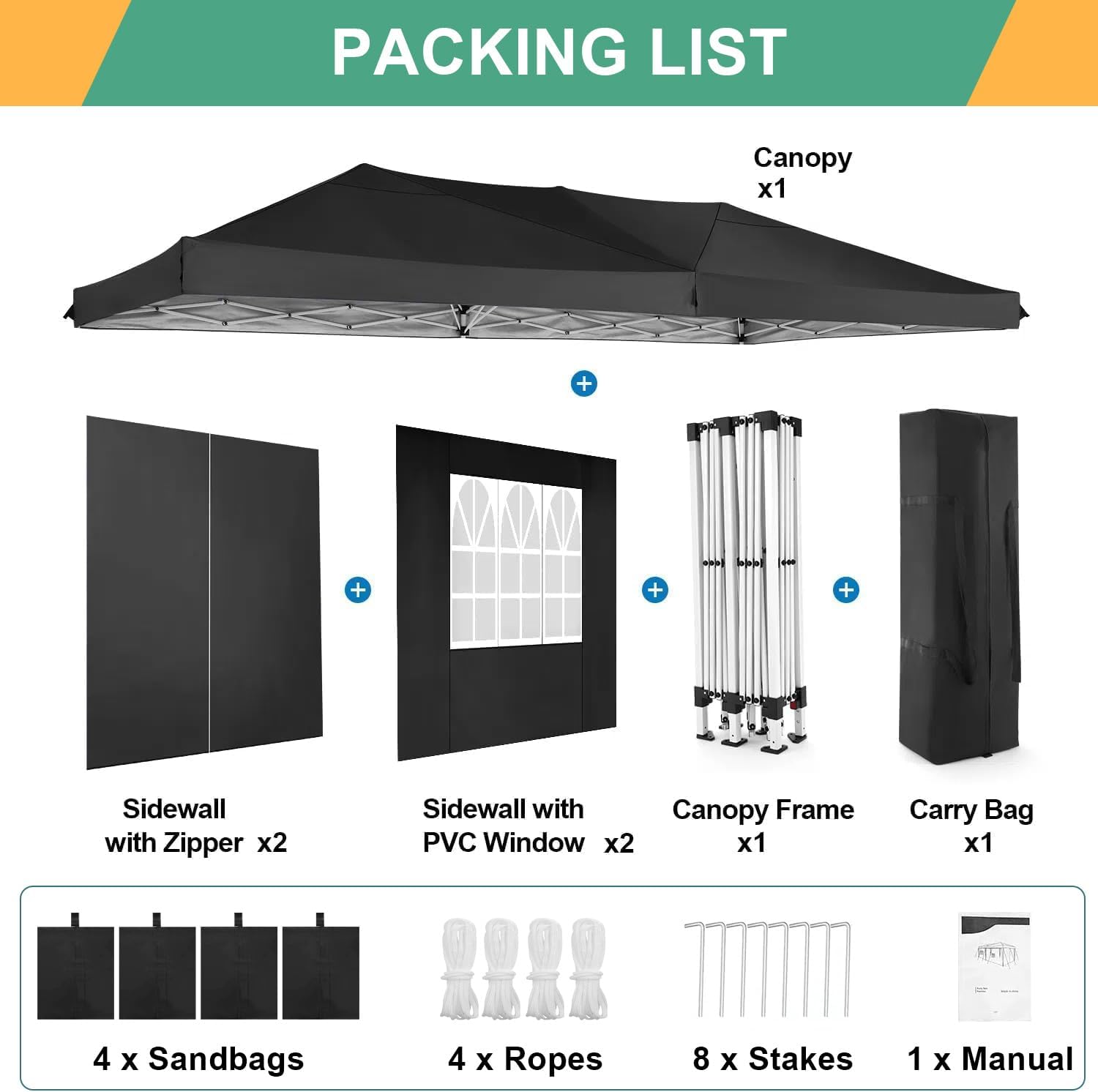 COBIZI 10x20 Pop Up Canopy Tent Commercial Instant Shelter with 6 Sidewalls, Durable Waterproof Portable Gazebo UPF 50+ for Outdoor Party, Wedding, Vendor Events (Black)