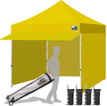 Eurmax USA 10x10 Pop Up Canopy,Commercial Tent with Patented No-Tip Rolling Bag,24sqft Extension Awning & 4 Zippered Removable Walls,UV & Water Resistant,Heavy Duty Instant Shelter Gazebo,Yellow