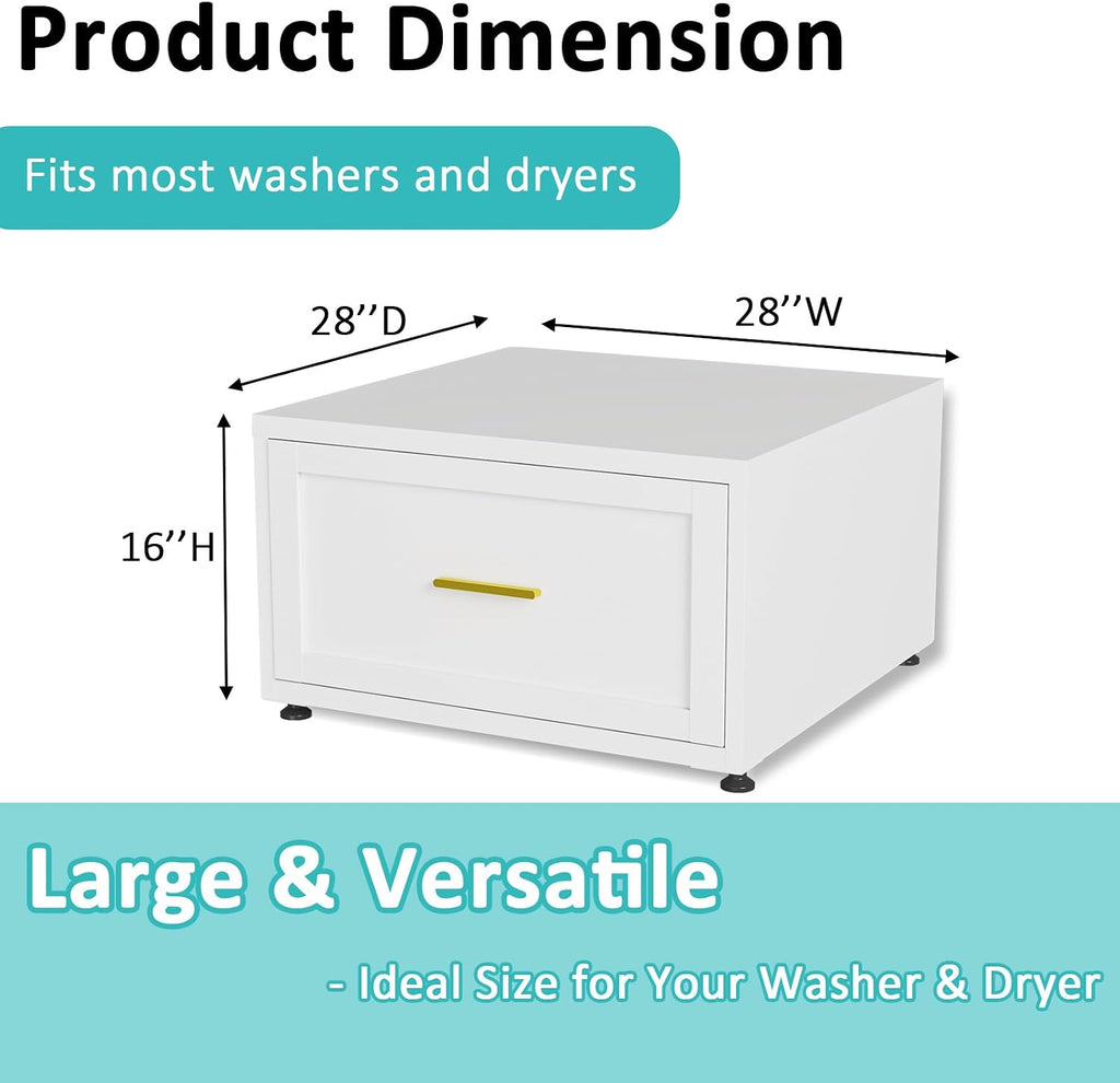 2 Pack Laundry Pedestal with Drawers, Metal Washer Dryer Pedestal Set of 2, 16''H 880 LBS Metal Heavy Duty Laundry Stand, Washer Dryer Pedestal Stand Base with Drawer Storage- White