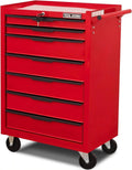7-Drawer Rolling Tool Chest with Locking Wheels & Drawers, 13' D x 24.2' W x 34.6' H Mobile Tool Storage Cabinet, Heavy-Duty Garage Organizer w/Ergonomic Handle