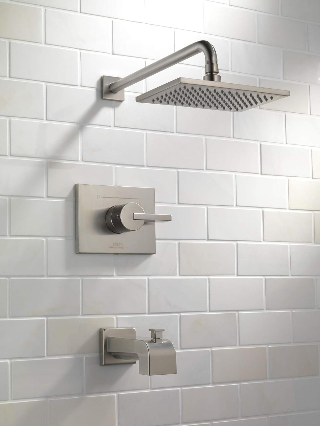Delta Faucet Vero 14 Series Single-Function Tub and Shower Trim Kit with Single-Spray Touch-Clean Rain Shower Head, Stainless T14253-SS (Valve Not Included)
