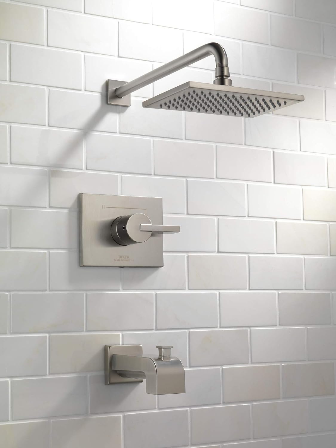 Delta Faucet Vero 14 Series Single-Function Tub and Shower Trim Kit with Single-Spray Touch-Clean Rain Shower Head, Stainless T14253-SS (Valve Not Included)