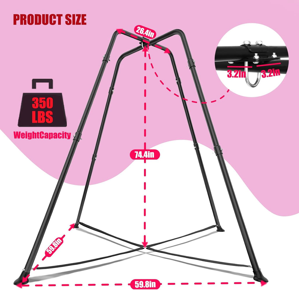 Swing Stand Frame with Sensory Pod Swings and Chair,X-Shaped Swing Set,Heavy-Duty Metal Hammock Chair Stand, Indoor Outdoor 330LBS(Pink)