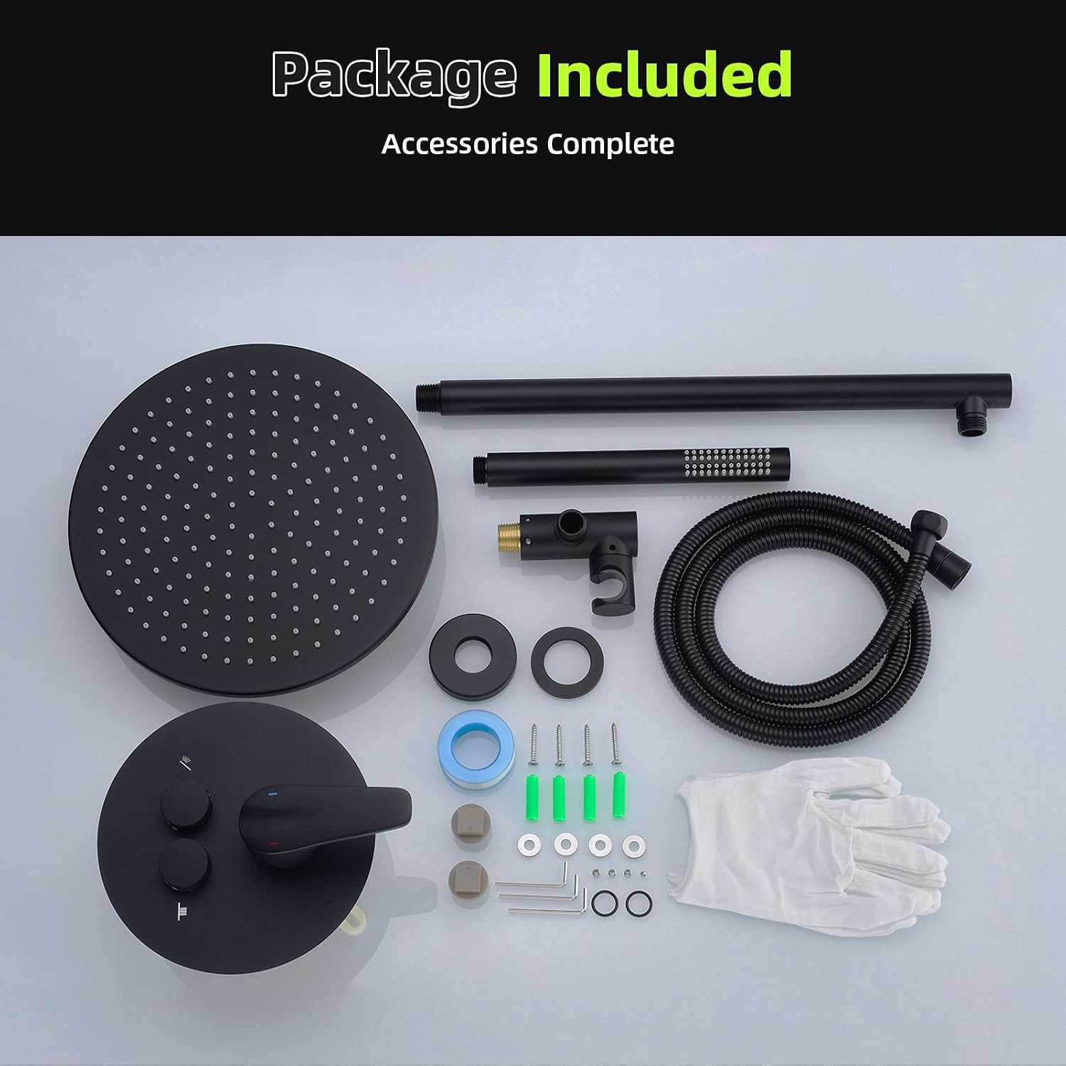 TRUSTMI 10 Inch Matte Black Shower System Push Button Diverter Wall Mounted Round Rainfall and Handheld Shower Trim Kit with Valve (Pressure Balance)