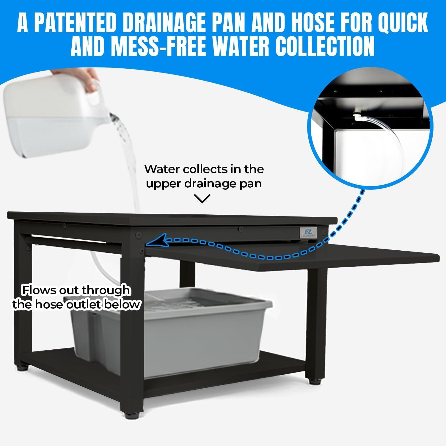 Washer and Dryer Pedestal with Pullout-Shelf - 27' W, 10' H, Black Steel Universal Fit with Major Brands | Laundry Pedestal with Drain Pan & Hose | Washer Stand for Back Pain Relief, 800 lbs Capacity