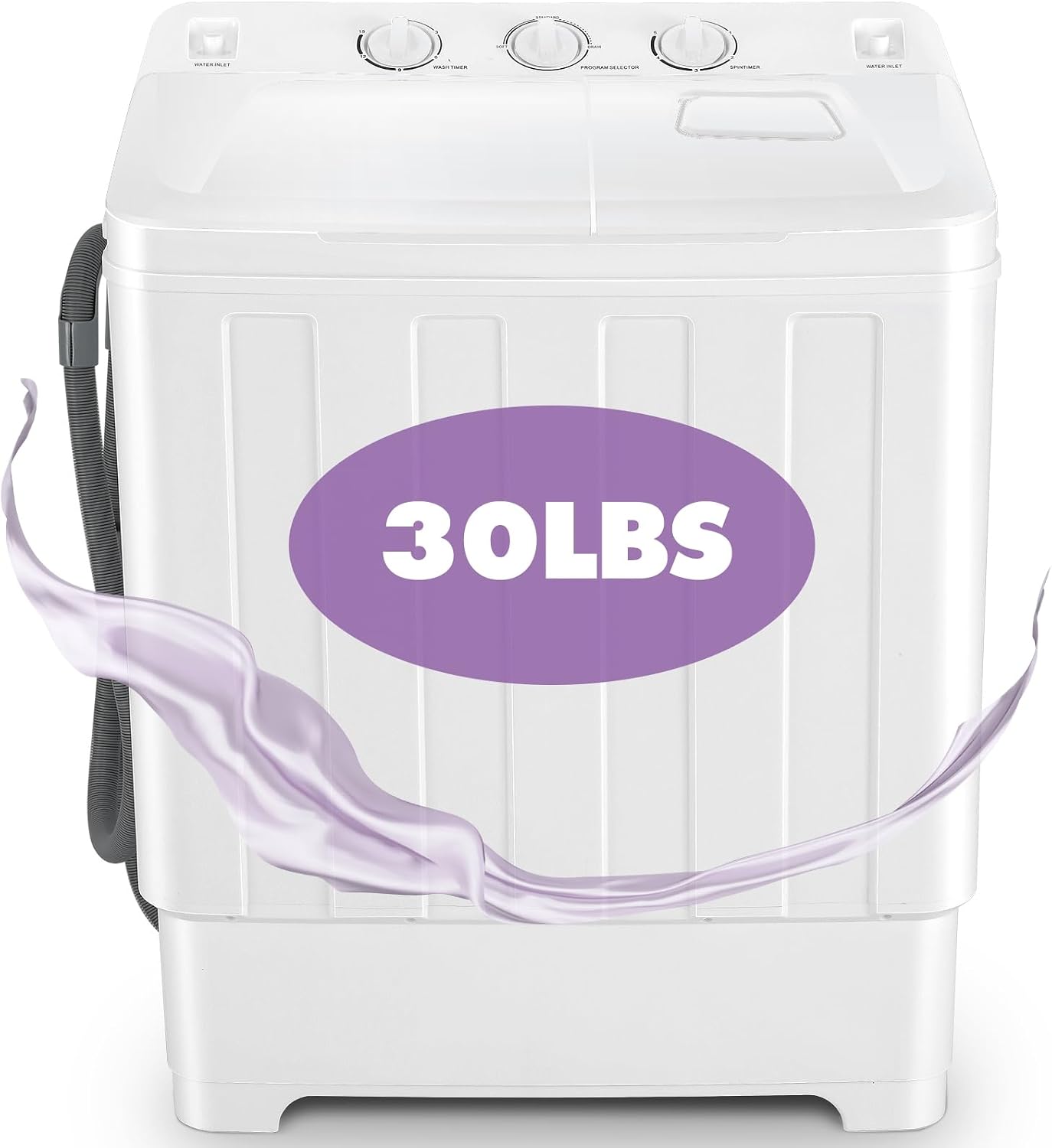 Nictemaw Portable Washing Machine 30Lbs Capacity Twin Tub Compact Laundry Machine 19Lbs Washer and 11Lbs Spin Dryer with Built-in Drain Pump, Small Washing Machine for Apartments, Dorms, RVs