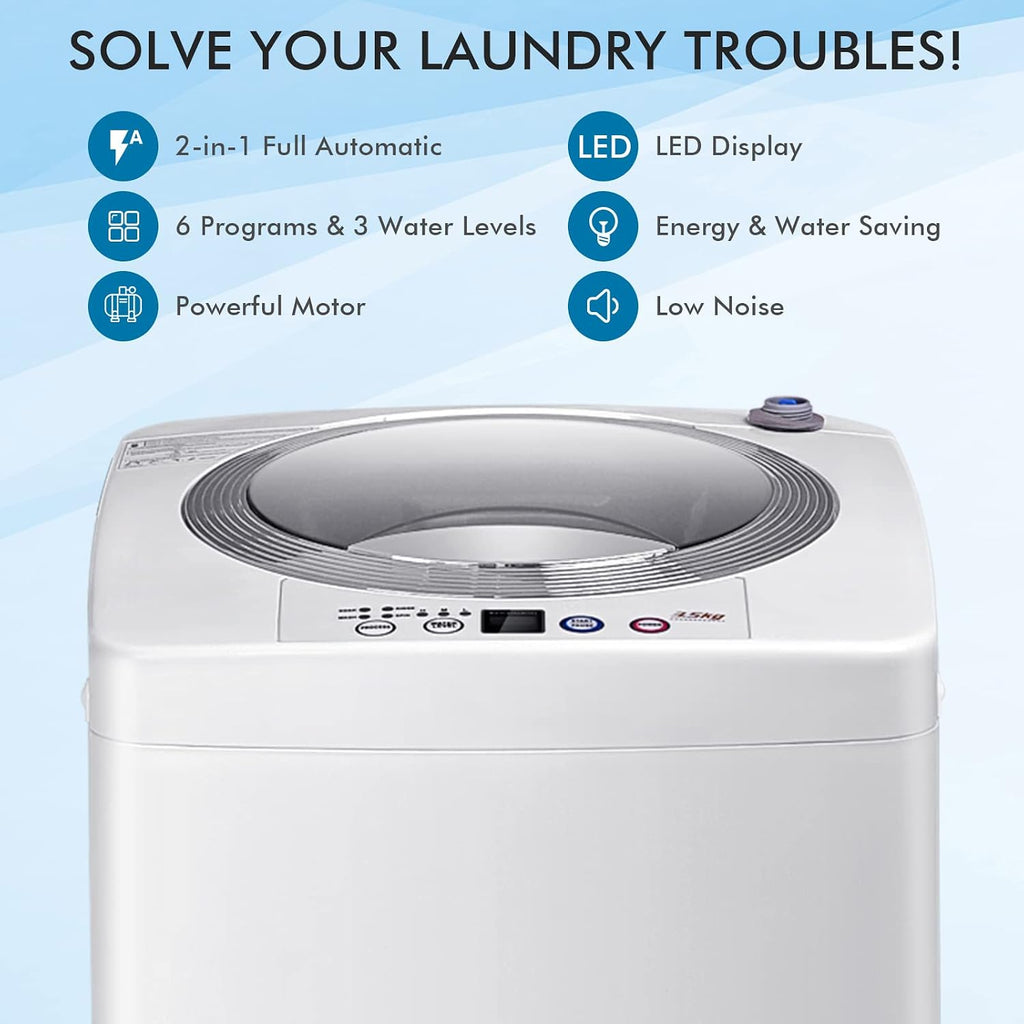 ARLIME Portable Washing Machine 1.2 Cu.ft, 8 lbs Capacity, Built-in Drain Pump, Full-automatic Washer and Dryer Combo for Apartment, RV, Dorm