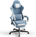 Ferghana Gaming Chair, Cloth Fabric Ergonomic Computer Chair with Massage Lumbar Support, High Back Office Game Chair with Footrest and Linkage Armrest for Adult, Blue/White
