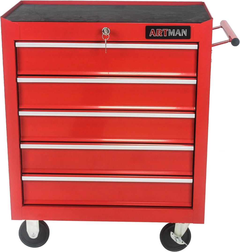 5 Large Drawers Rolling Tool Cart on Wheels, Trolley Organizer Tool Case Tool Chest, Multifunctional Tool Storage Tool Box for Workshop, Garage, Warehouse RED