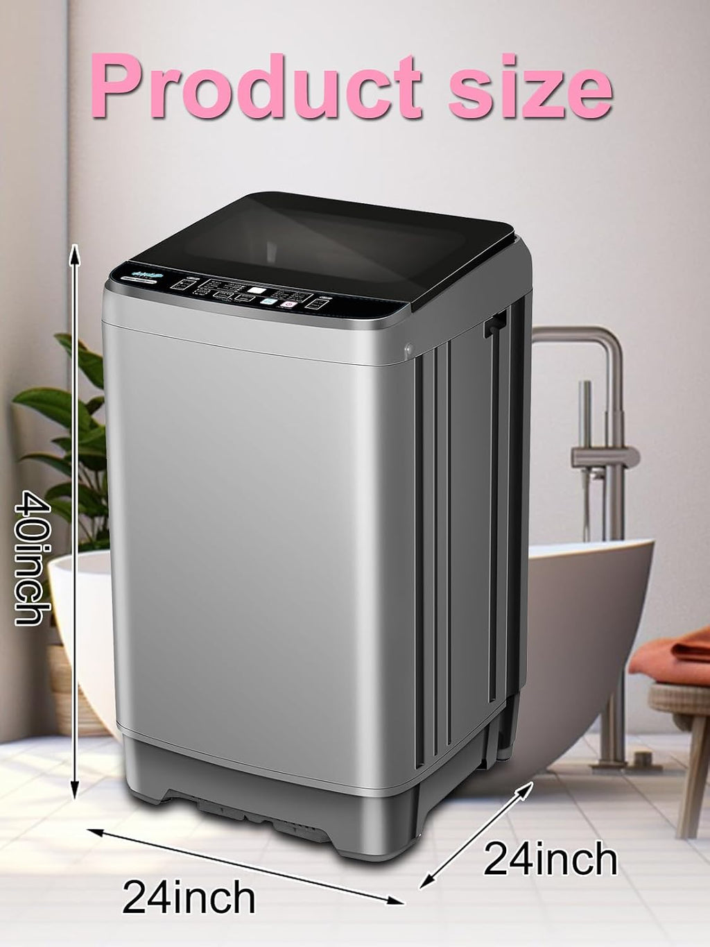 KRIB BLING Full Automatic Washing Machine with LED Display, 25 lbs Portable Washer Drain Pump, 10 Programs & 8 Water Levels Selections, Ideal for RV, Camping, Apartment, Dorm, Dark Grey