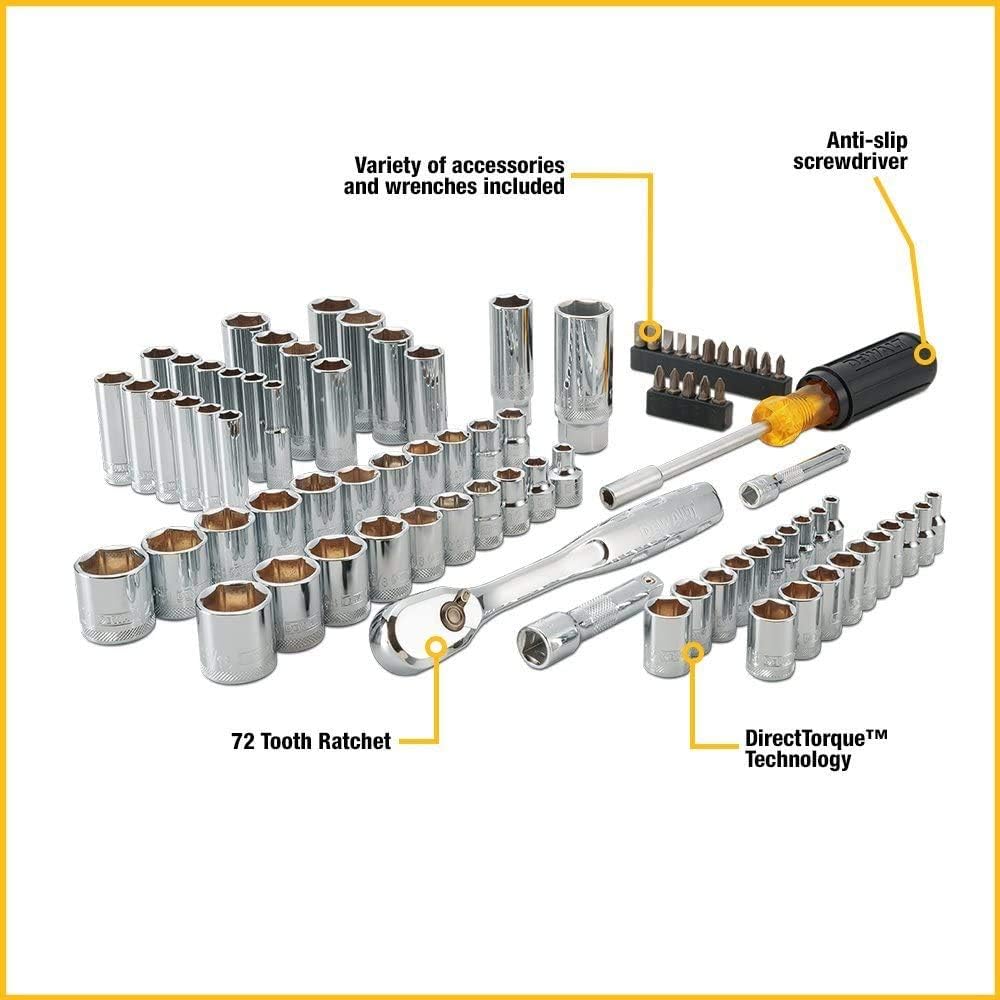 DEWALT 20V MAX Cordless Drill / Driver Kit, 1/2-Inch with Mechanics Tool Set, 84-Piece (DCD771C2 & DWMT81531)