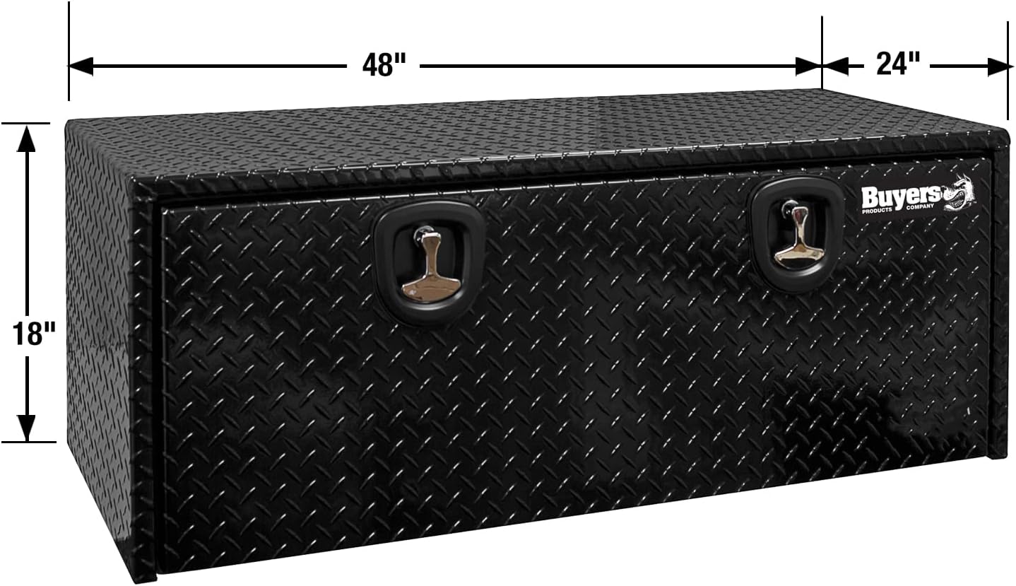 Buyers Products 1725120 Black Diamond Tread Aluminum Underbody Truck Tool Box, 18 x 24 x 48 Inch, Made In The USA, Truck Box For Storage & Organization, Durable Job Box for Truck