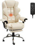 Heated Massage Office Chair with Retractable Footrest, 6-Point Vibration Massaging Office Chair with Remote & Timer, 90°–155° Recline Ergonomic PU Leather Computer Chair, 350 LBS