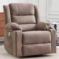 Ketaiyou Rocker Swivel Recliner Chair for Adults, Overstuffed Large Manual Recliner Glider with Massage and Heat, Comfy Soft Fabric Living Room Reclining Sofa Chair (Mocha)