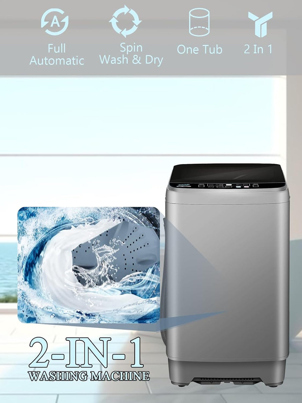 KRIB BLING Full Automatic Washing Machine with LED Display, 25 lbs Washer Drain Pump, 10 Programs & 8 Water Levels Selections, Ideal for Apartment, Dorm, Grey