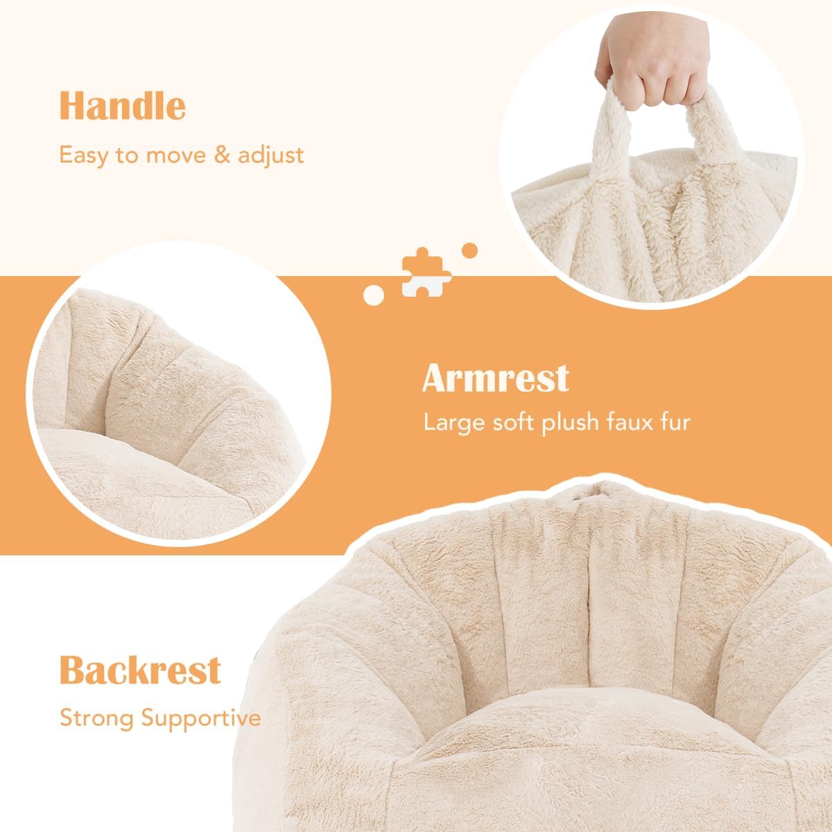 Giant Bean Bag Chair, Lazy Sofa Bean Bag for Teens Adults, Shell Shaped Big Comfy Sofa with Armrests for Bedroom Living Room, Bean Bag Lazy Chair for Gaming, Reading - Beige