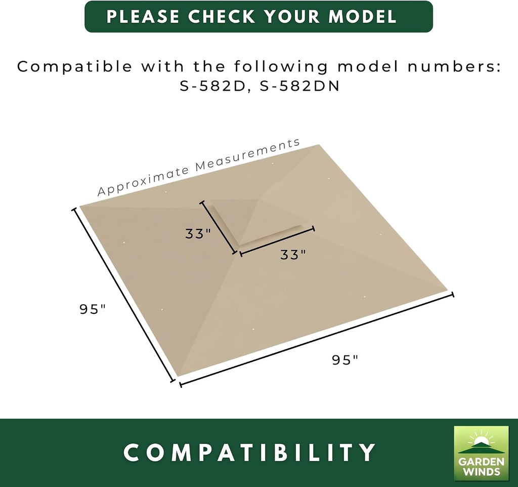 Garden Winds Durable 350 Replacement Canopy Top Compatible with Garden Treasures 8' x 8' Gazebo Models S-582D, S-582DN - Palm