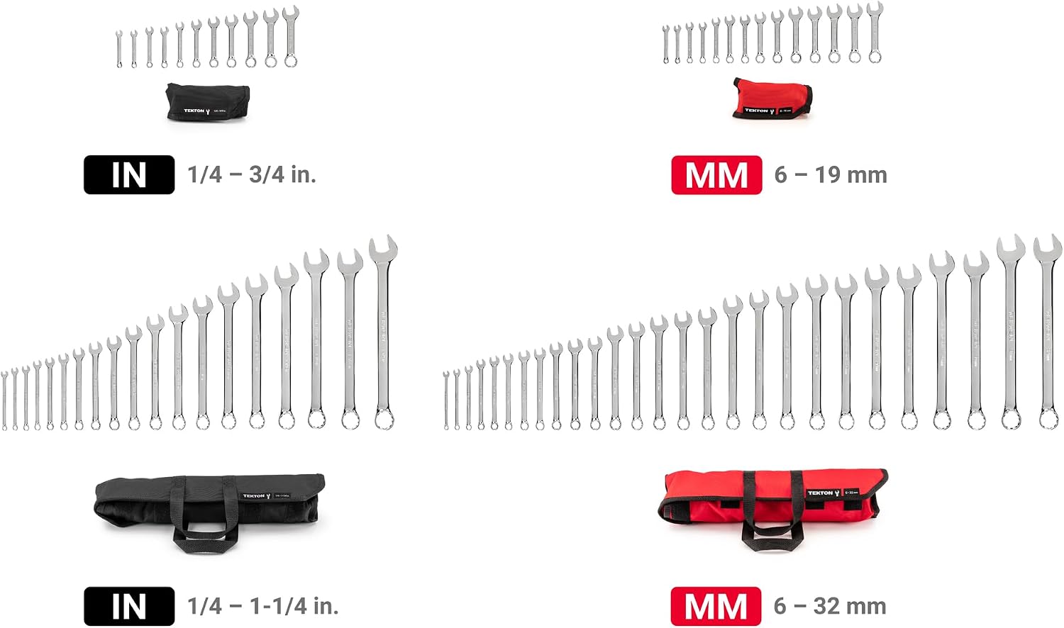 TEKTON Stubby and Standard Length Combination Wrench Set with Rolls, 71-Piece (1/4-1-1/4 in., 6-32 mm) | WCB94903