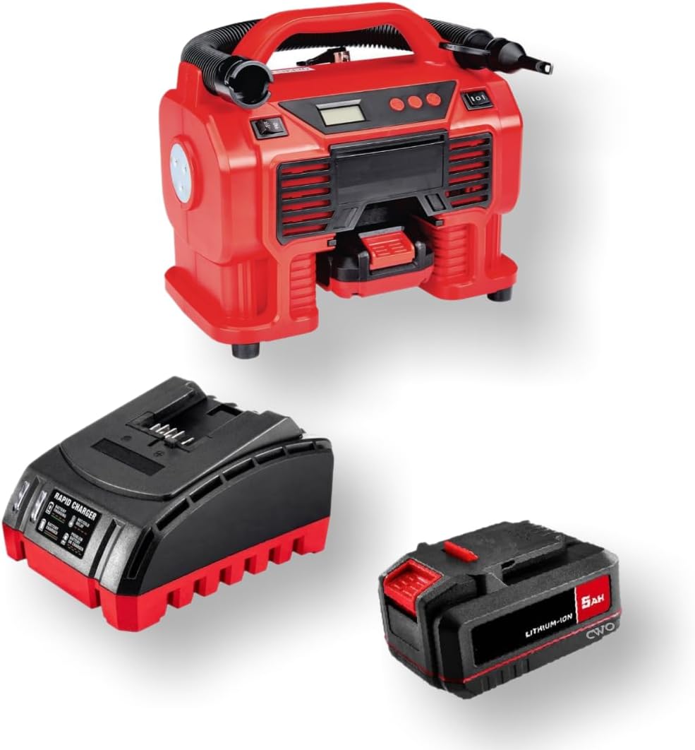 NEW! 20-Volt Lithium-Ion Cordless Combo Kit (Complete Power Tool Bundle) with 20V Cordless 0-160 PSI Inflator/Deflator with 12V DC Power Option, 5Ah Battery & Rapid Charger - Fits All BAUER 20V Tools
