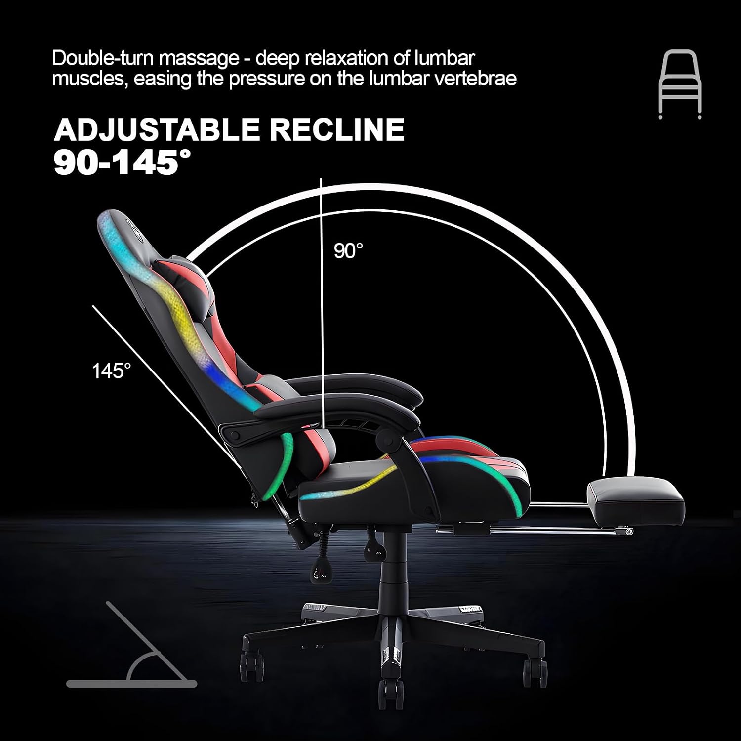 LED Gaming Chairs for Adults Tall and Kids，Lumbar Support,LED Lights，High Back Reclining Computer Chair with Headrest (RedBlack)