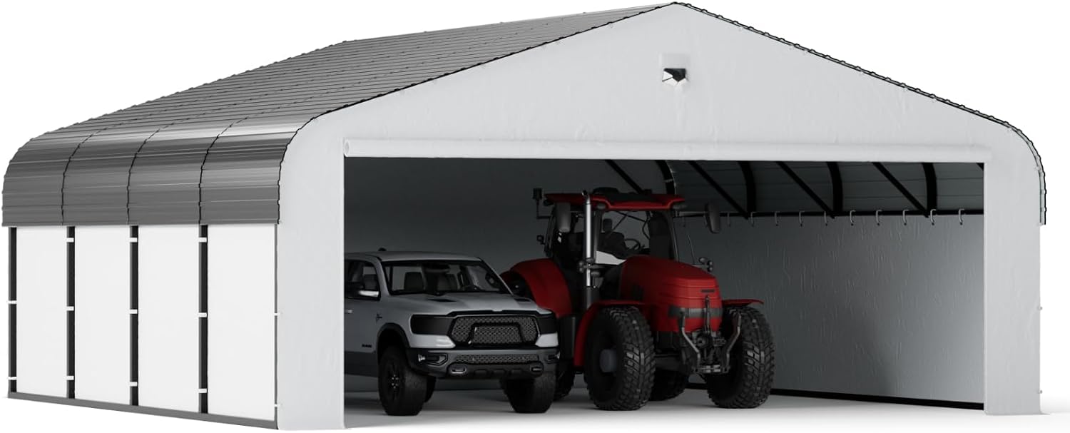 20x20 Metal Carport, Heavy Duty Car Carport Canopy, Galvanized Steel Roof Car Tent Garage, CarPorts with Removable Sidewalls