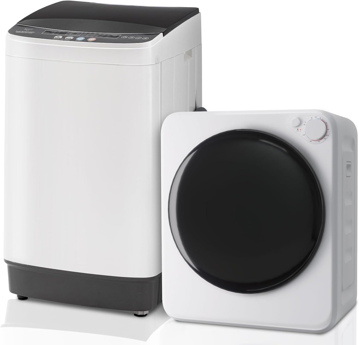 Erivess Compact Washer and Dryer Combo Set, 2.0Cu.Ft Full-Automatic Washing Machine with 10 Washing Programs & 1.6Cu.Ft Compact Dryer with 5 Drying Modes, for Apartment, Bathroom, RV-Camping, White