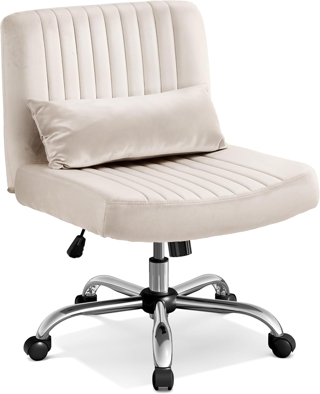 Velvet Office Chair, Luxury Criss Cross Chair with Wheels, Comfy Cross Legged Desk Chair for Home Office, Height Adjustable Vanity Chair, Wide Seat Computer Chair, Gift for Girlfriend, Cozy Beige