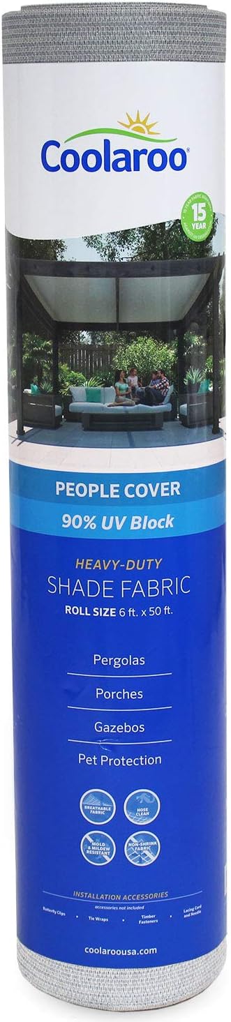Coolaroo 90% UV Block Heavy Duty Sun Protection Fabric - Breathable Outdoor Shade Cover for Pergolas, Patios, Pets, Vehicles, and Play Areas, Tear-Resistant HDPE, 6ftx50ft Roll, Stone