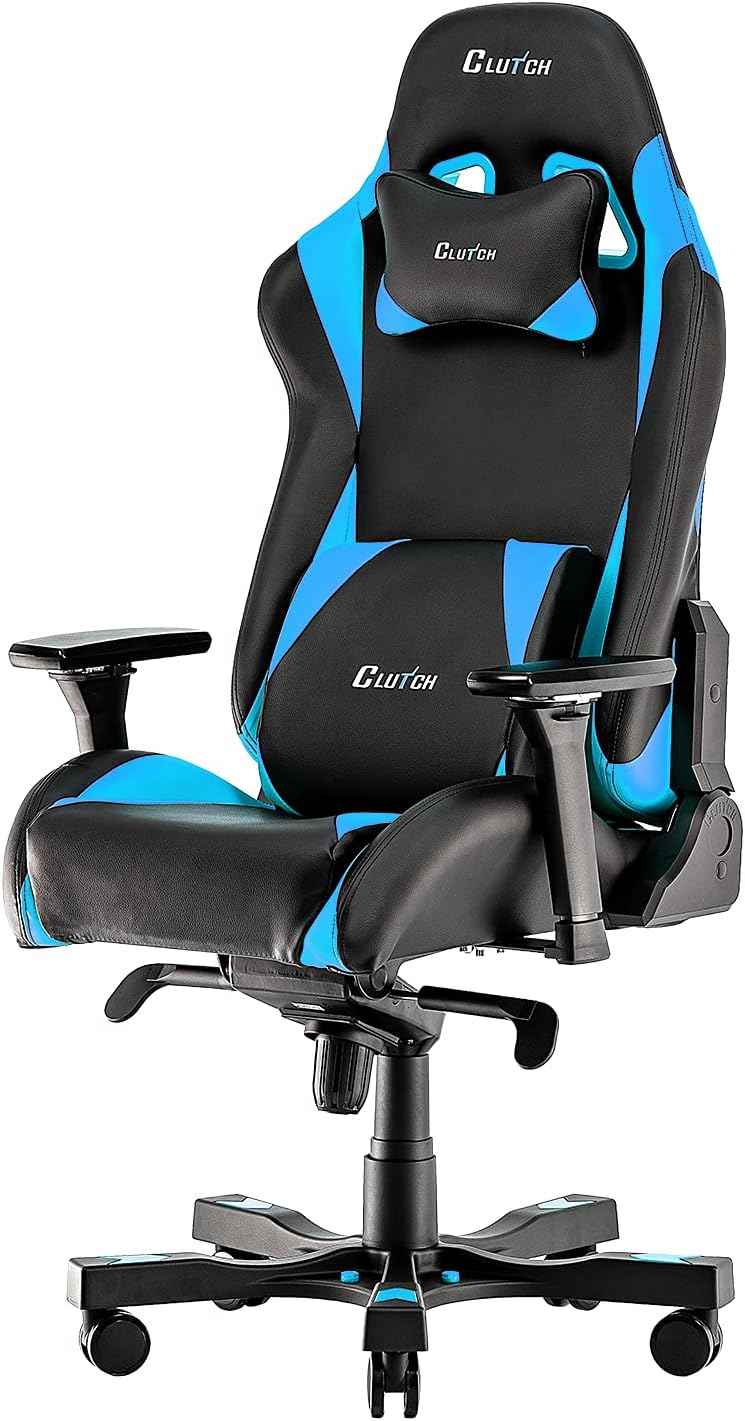 Clutch Chairz - Ergonomic Gaming Chair, Video Game Chairs, Office Chair, High Chair and Lumbar Pillow for Computer Desk - Black/Blue - Throttle Series