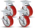 Heavy Duty 6' x 2' Red Polyurethane Swivel Casters - Set of 4, 5,000 lbs Capacity, Replacement Wheels for Toolboxes, Tool Carts, Workbenches, and Heavy Equipment
