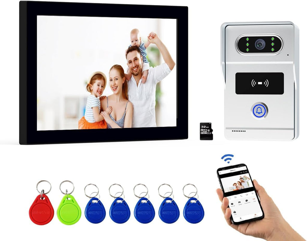 Intercoms Wireless for Home, Video intercom System for Home,1080P doorbell Camera, Smart Video Doorbell with 10-inch Monitor, Video Intercom Two-Way Audio, Tuya App, Night Vision (Silvery)