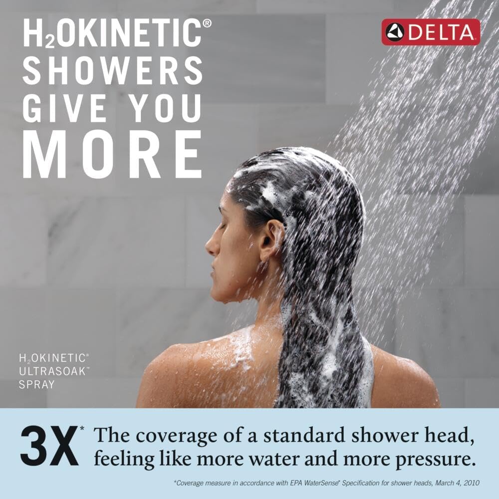 Delta Nicoli 14 Series H2Okinetic Shower Faucet Set, Brushed Gold Shower Head and Handle Set, Valve Trim Kit, Champagne Bronze 142749-CZ (Shower Valve Included)
