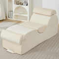 ijuicy 25 Inch Yoga Stretch Chair, Velvet Household Fitness Training Chair, Indoor Relaxation Recliner with Headrest & Adjustable Footrest, Beige