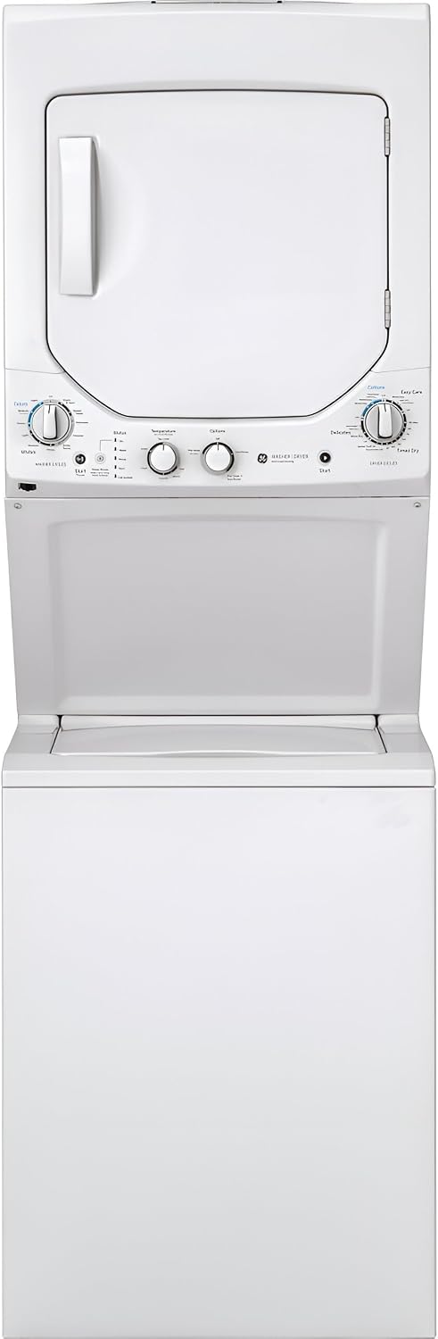 GE Unitized Spacemaker® 2.3 Cu. Ft. Washer and 4.4 Cu. Ft. Electric Dryer Laundry Center, 24-Inch, White – GUD24ESSMWW